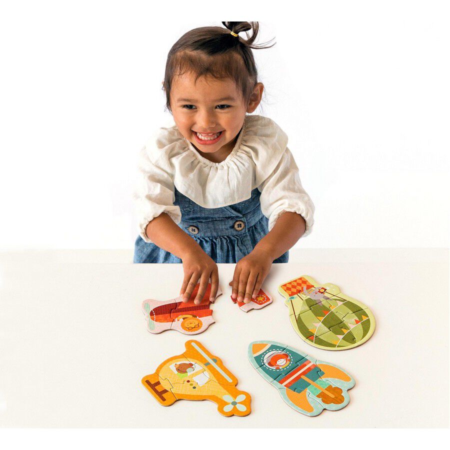 Petit Collage Beginners Puzzle Für Kleinkinder - 4 Puzzles Mit 3-6 Teilen, Aus Recyceltem Karton, Bauernhof-Motiv