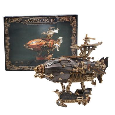HowCat MFantasy Grey Airship DIY 3D Wooden & Paper Puzzle