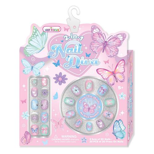 Hot Focus 2 in 1 Nail Diva Tie Dye Butterfy Manicure Nail Art Sticker