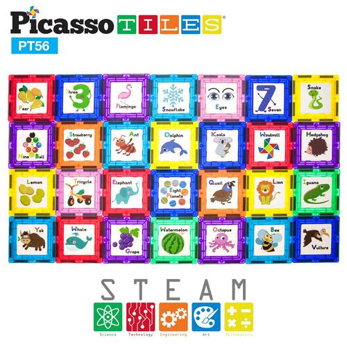 Picasso Tiles 56pcs Magnetic Tiles Fundamental & Cognition Set