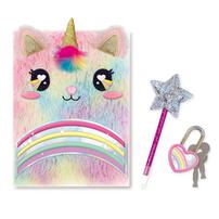 Hot Focus Rainbow Fuzzy Diary Book With Lock Set