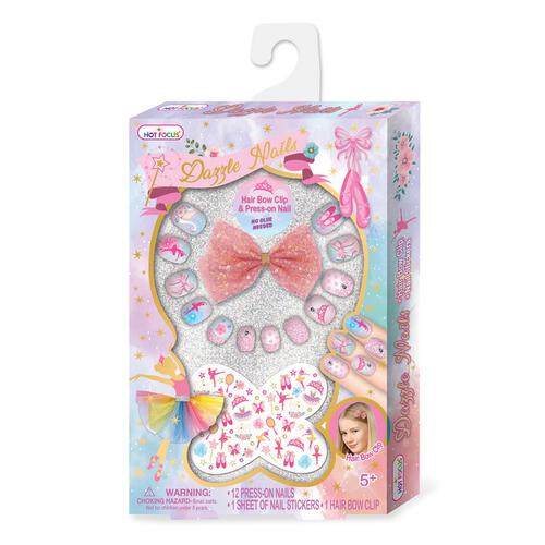 Hot Focus Ballerina Beauties Dazzle Nails With Hair Bow Clip