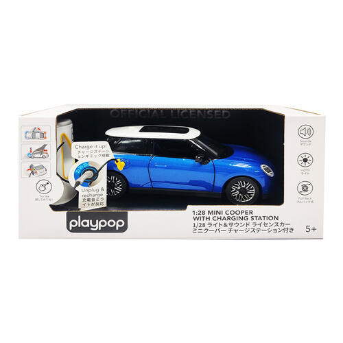 playpop 5.5" License Diecast Car - 1:28 Mini Cooper With Charging Station (Light & Sound)