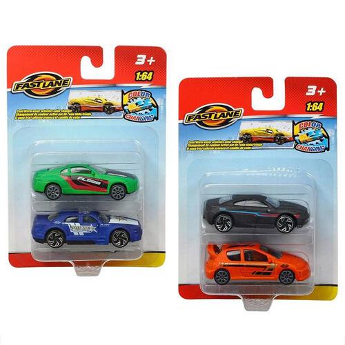 Fast Lane 2 Pack 1-64 Colour Changing Diecast Cars - Assorted