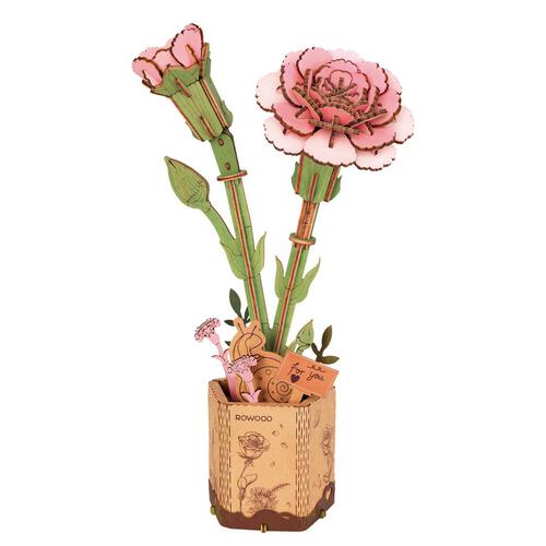 Robotime Rowood DIY Pink Carnation 3D Wooden Flower Puzzle