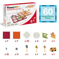 Picasso Tiles 60pcs Race Car Track Builder Playset with School Bus
