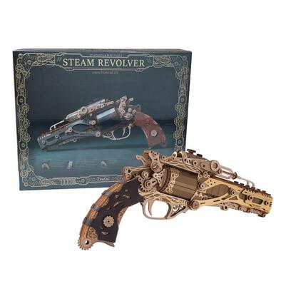 HowCat Steampunk Revolver Gold DIY 3D Wooden & Paper Puzzle