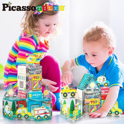 Picasso Tiles 26pcs Metro City with 8 Action Figures