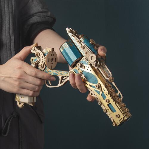 HowCat Steampunk Revolver Blue DIY 3D Wooden & Paper Puzzle