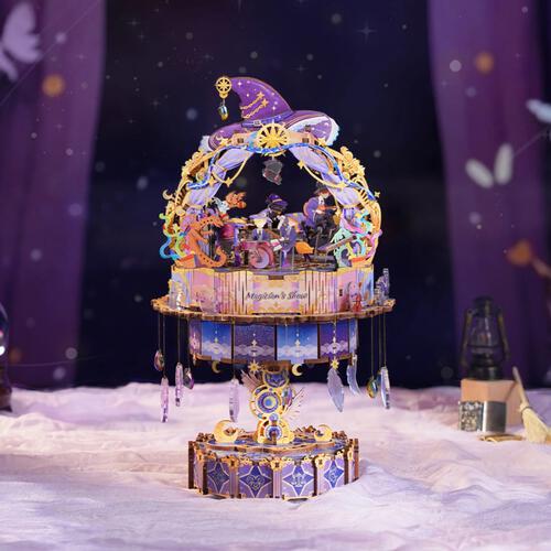 Tonecheer Magician Show Rotating Music Box DIY Wooden Musical Movement Box