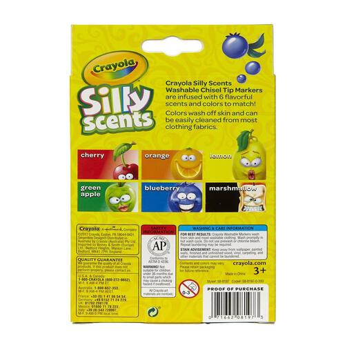 Crayola Silly Scents 6 Colours Scented Chisel Tip Washable Markers