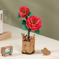 Robotime Rowood DIY Red Camellia 3D Wooden Flower Puzzle