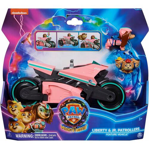Paw Patrol The Mighty Movie Motorcycle Toy Vehicle With Mighty Pups Liberty and Junior Patroller