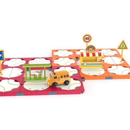 Picasso Tiles 60pcs Race Car Track Builder Playset with School Bus