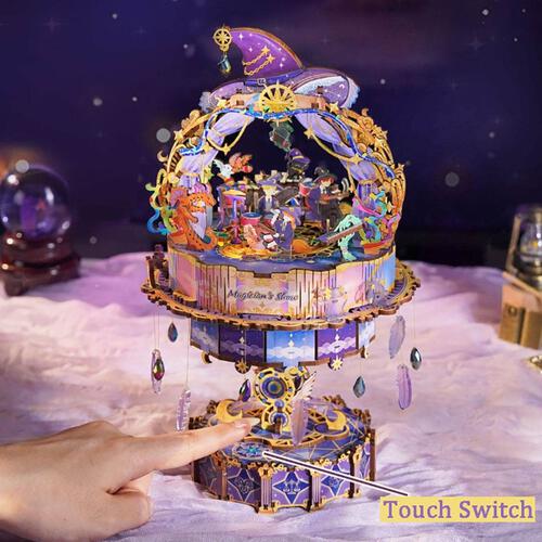 Tonecheer Magician Show Rotating Music Box DIY Wooden Musical Movement Box