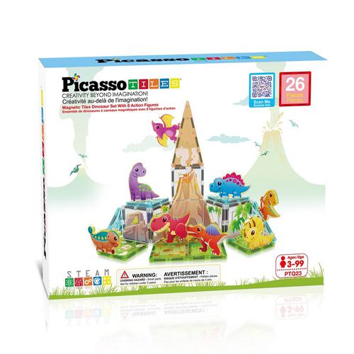 Picasso Tiles 26pcs Dino Theme with 8 Action Figures