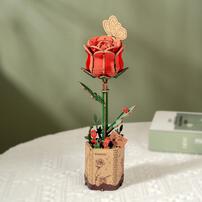 Robotime Rowood DIY Red Rose 3D Wooden Flower Puzzle