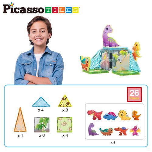Picasso Tiles 26pcs Dino Theme with 8 Action Figures