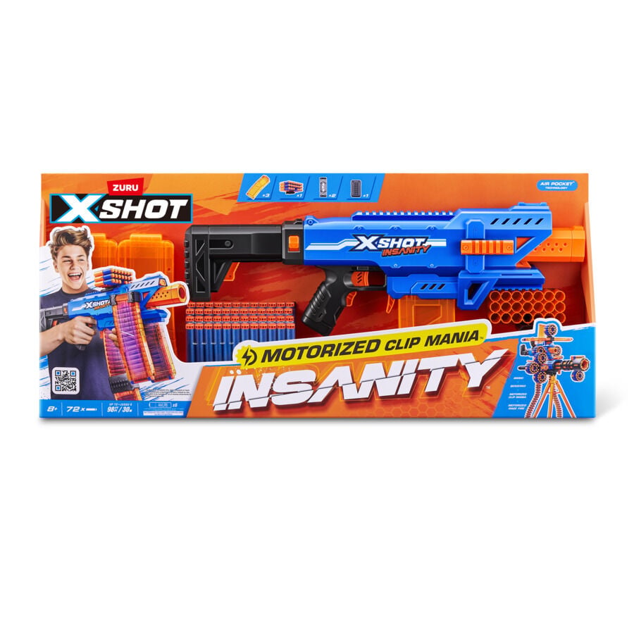 X-Shot Insanity Series 1 Motorised Clip Blaster (72Darts) | Toys