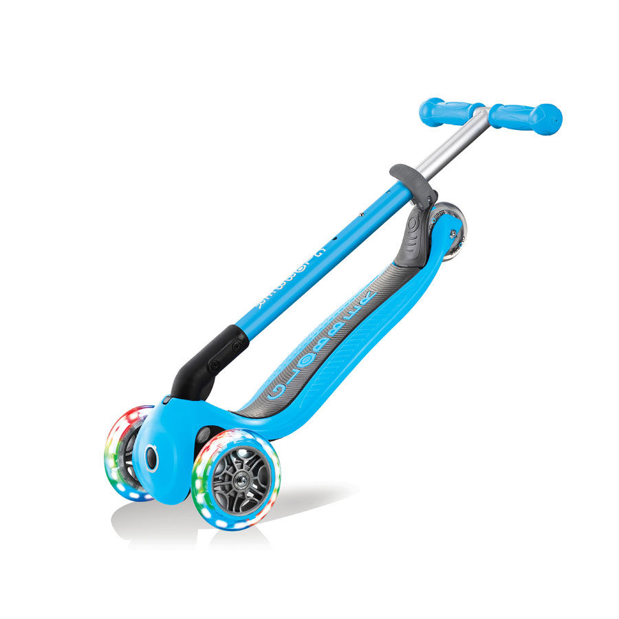 Globber Primo Foldable Lights Sky Blue Scooter | Toys