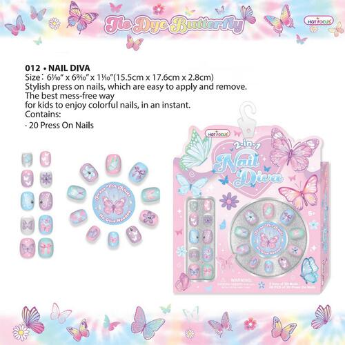 Hot Focus 2 in 1 Nail Diva Tie Dye Butterfy Manicure Nail Art Sticker