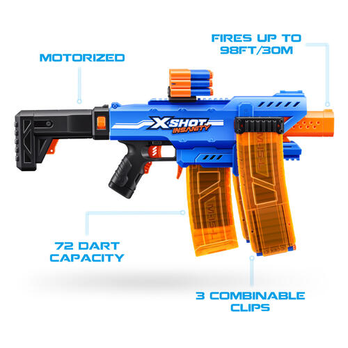 X-Shot Insanity Series 1 Motorised Clip Blaster (72Darts)