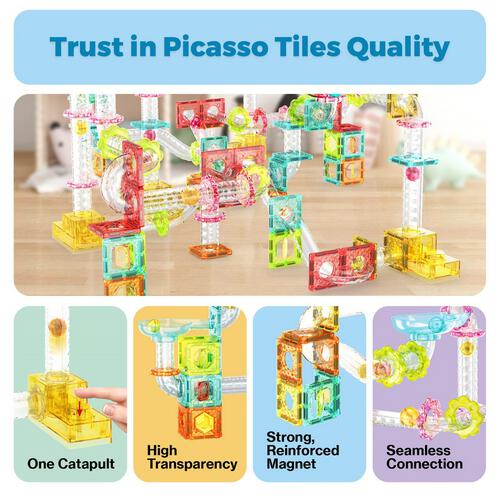 Picasso Tiles 100pcs Magnetic Marble Run Travel Size with Launcher