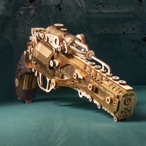 HowCat Steampunk Revolver Gold DIY 3D Wooden & Paper Puzzle