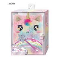 Hot Focus Rainbow Fuzzy Diary Book With Lock Set