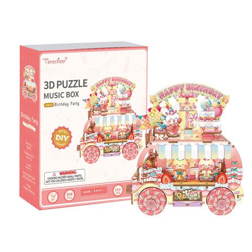Tonecheer Birthday Party Rotating Music Box DIY Wooden Musical Movement Box