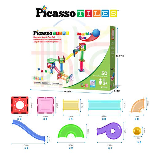 Picasso Tiles 50pcs Marble Run Building Blocks Set
