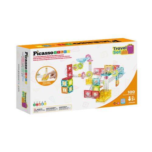 Picasso Tiles 100pcs Magnetic Marble Run Travel Size with Launcher