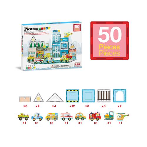 Picasso Tiles 50pcs Metro City Set with 8 Vehicles