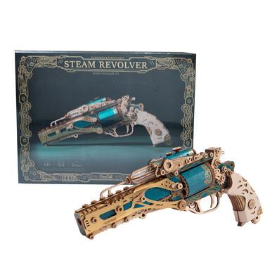 HowCat Steampunk Revolver Blue DIY 3D Wooden & Paper Puzzle