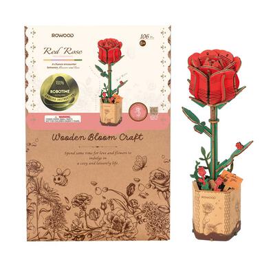 Robotime Rowood DIY Red Rose 3D Wooden Flower Puzzle