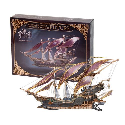 HowCat Corsair Future Purple Pirate Ship DIY 3D Wooden & Paper Puzzle