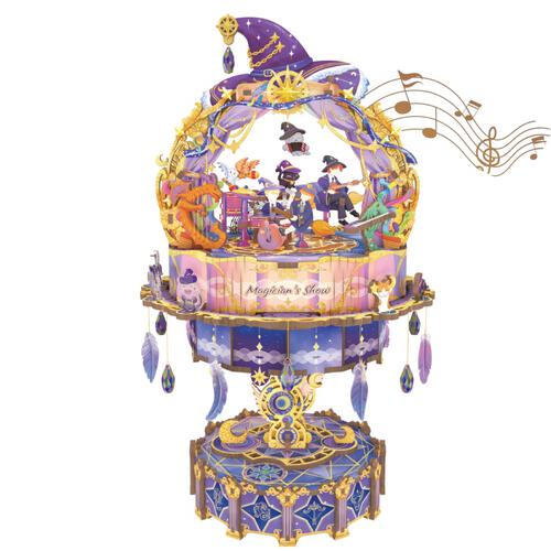 Tonecheer Magician Show Rotating Music Box DIY Wooden Musical Movement Box