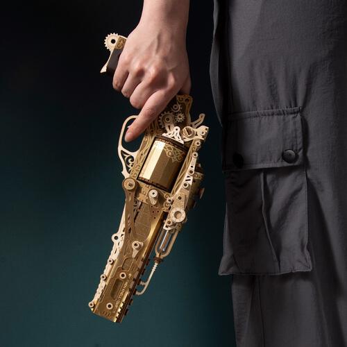 HowCat Steampunk Revolver Gold DIY 3D Wooden & Paper Puzzle