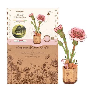 Robotime Rowood DIY Pink Carnation 3D Wooden Flower Puzzle