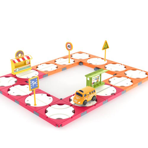 Picasso Tiles 60pcs Race Car Track Builder Playset with School Bus
