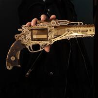 HowCat Steampunk Revolver Gold DIY 3D Wooden & Paper Puzzle