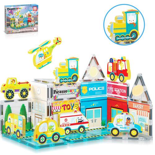 Picasso Tiles 26pcs Metro City with 8 Action Figures
