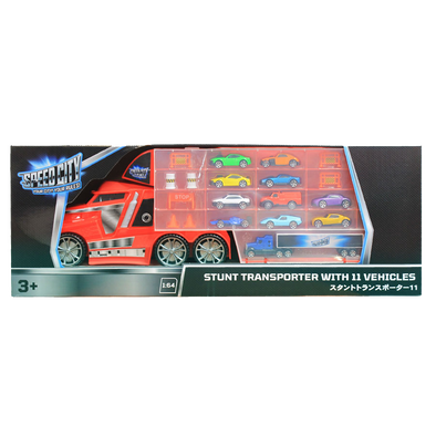 Speed City Stunt Transporter with 11 Vehicles