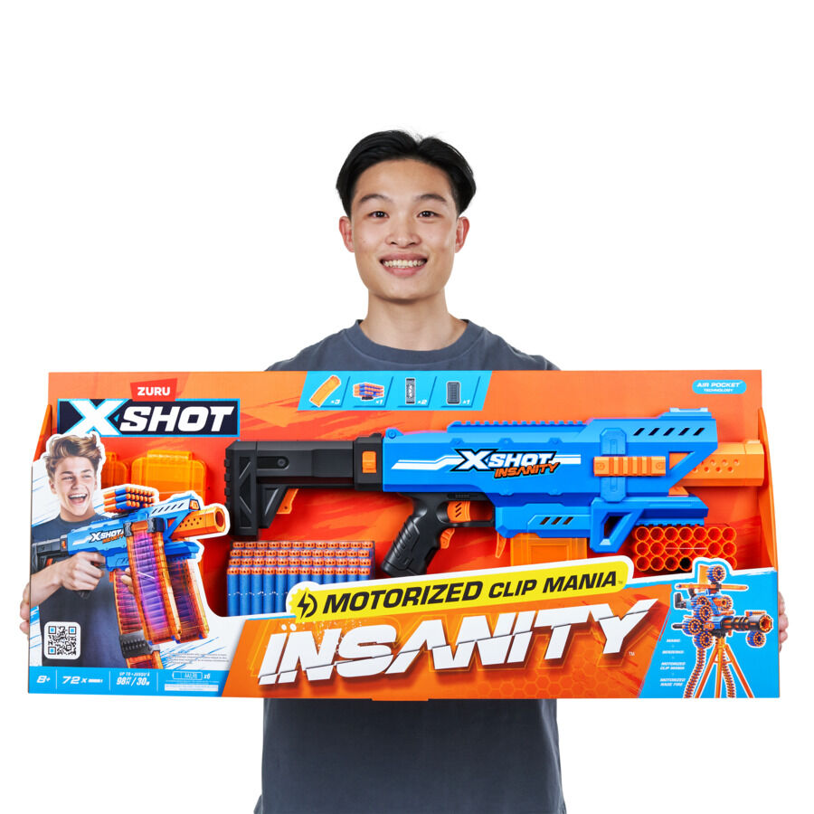 X-Shot Insanity Series 1 Motorised Clip Blaster (72Darts) | Toys