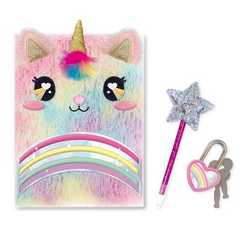 Hot Focus Rainbow Fuzzy Diary Book With Lock Set