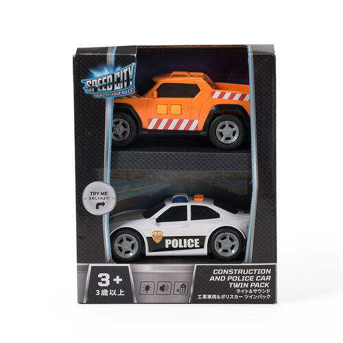 Speed City Construction And Police Car Twin Pack