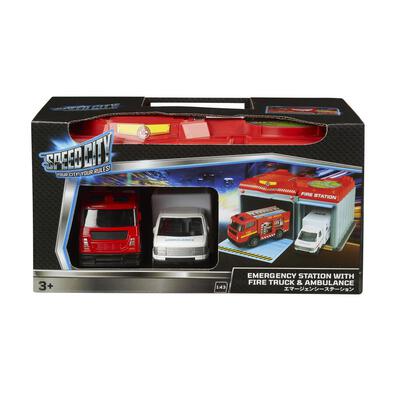 Speed City Emergency Station with Fire Truck & Ambulance