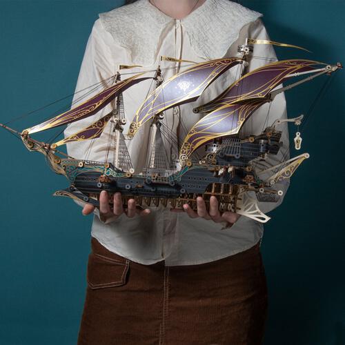 HowCat Corsair Future Purple Pirate Ship DIY 3D Wooden & Paper Puzzle