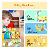 Picasso Tiles 100pcs Magnetic Marble Run Travel Size with Launcher