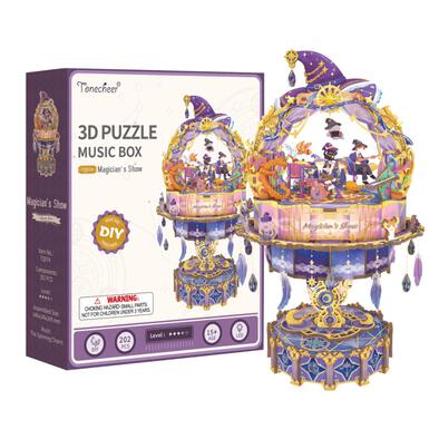 Tonecheer Magician Show Rotating Music Box DIY Wooden Musical Movement Box
